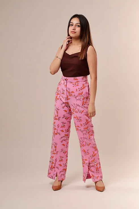Mel Pink Print Trousers With Brown Top